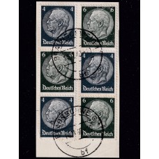 ALEMANIA 1934 ESTAMPILLAS SE-TENANT ZUSAMMENDRUCKE USADAS QUE SON MUCHO MAS RARAS MI S 216 y 218 EN FRAGMENTO 30 €